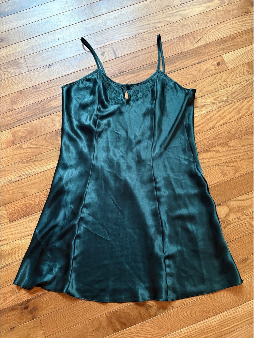 Vintage Y2K Inner Most Green Satin Slip Dress with Embroidered Detail Size M